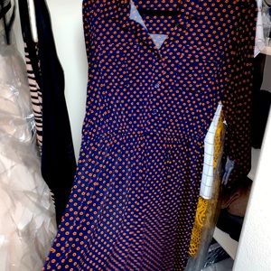 MIDI Button-up collar navy/red dress